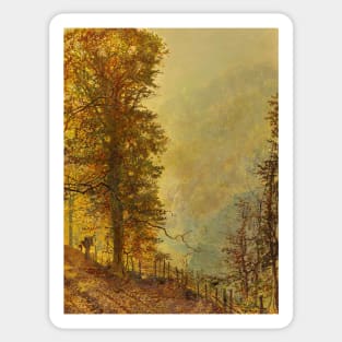 A Rabbit Hunter On A Riverside Road by John Atkinson Grimshaw Sticker